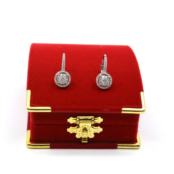 Diamond Halo Cluster Drop Earrings (3/4 ct. t.w.) in 14k White Gold - Picture 6 of 7